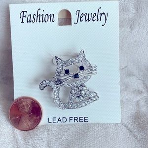 Cat Rhinestone Pin / Brooch - New